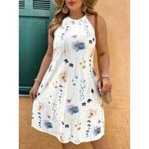 SHEIN VCAY Plus Size Romantic Floral Jacquard Print Short Halter Knit Vacation …